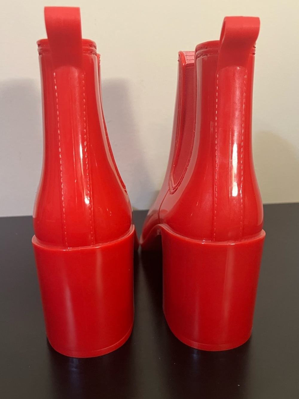Jeffrey Campbell Red Chelsea Hurricane Rain Ankle Boots Block Heel Size 10 - Picture 4 of 7